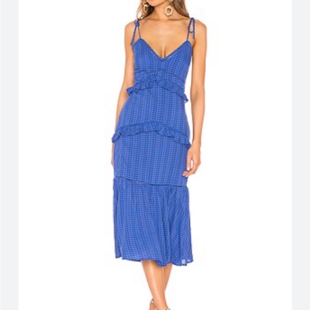 Lovers + Friends Blue Checkered Midi Dress